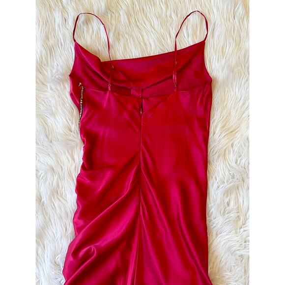 Cinq a Sept 100% Silk Emilia Dress Draped Spaghetti Strap Satin Crystal Midi - Picture 8 of 14